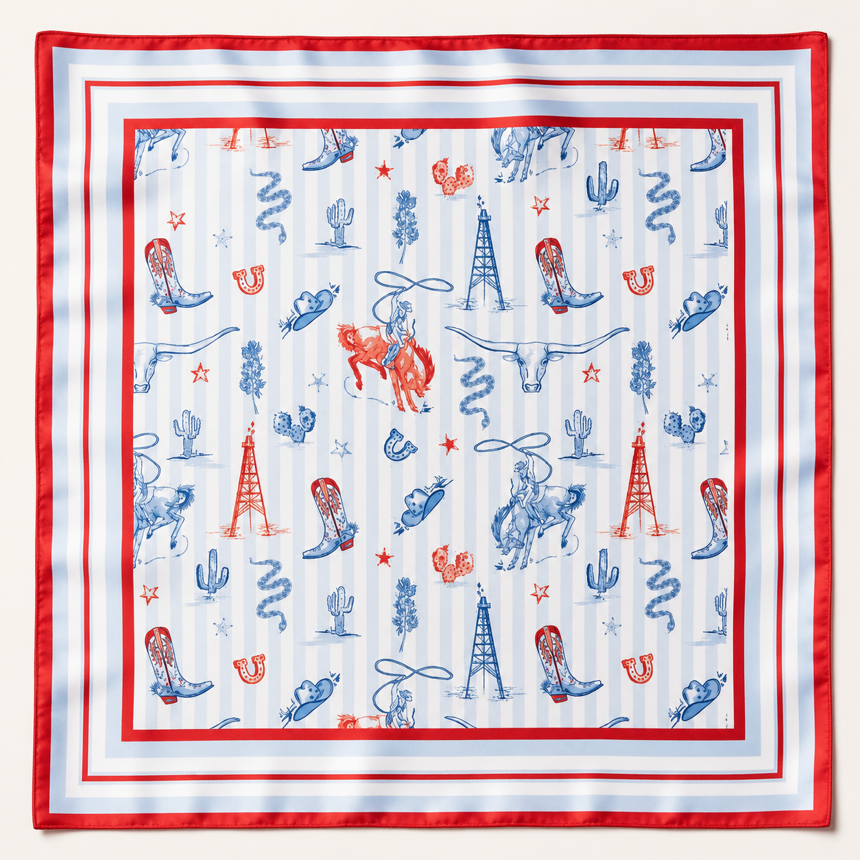 Out West Red, White and Blue Scarf 25x25" | Western Icons Print