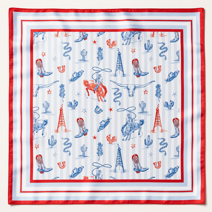 Out West Red, White and Blue Scarf 25x25" | Western Icons Print