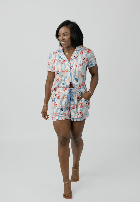 Patisserie Stripe Pajama Set - French Café Print PJs