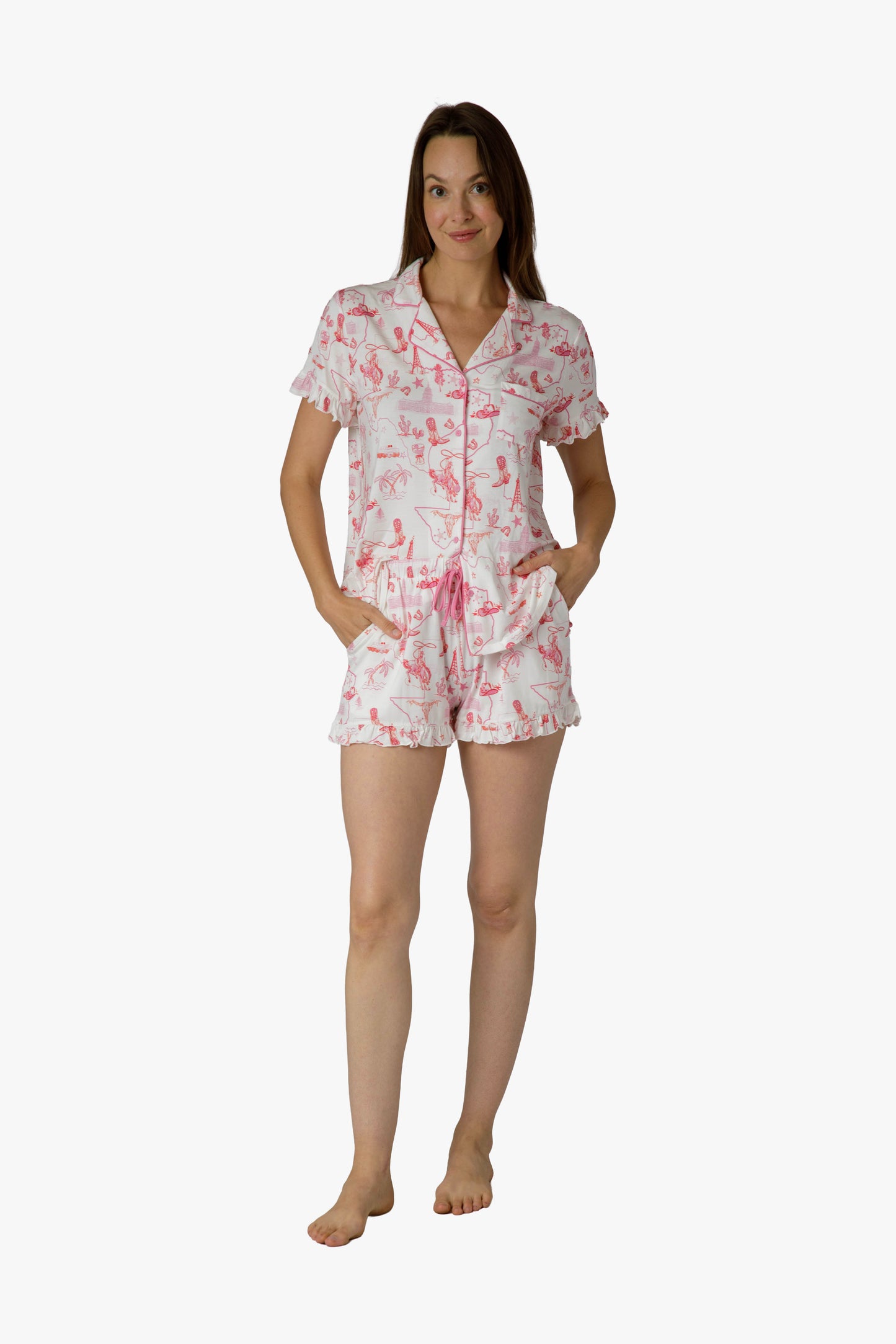 Pink Texas Modal Knit Ruffle Short Set