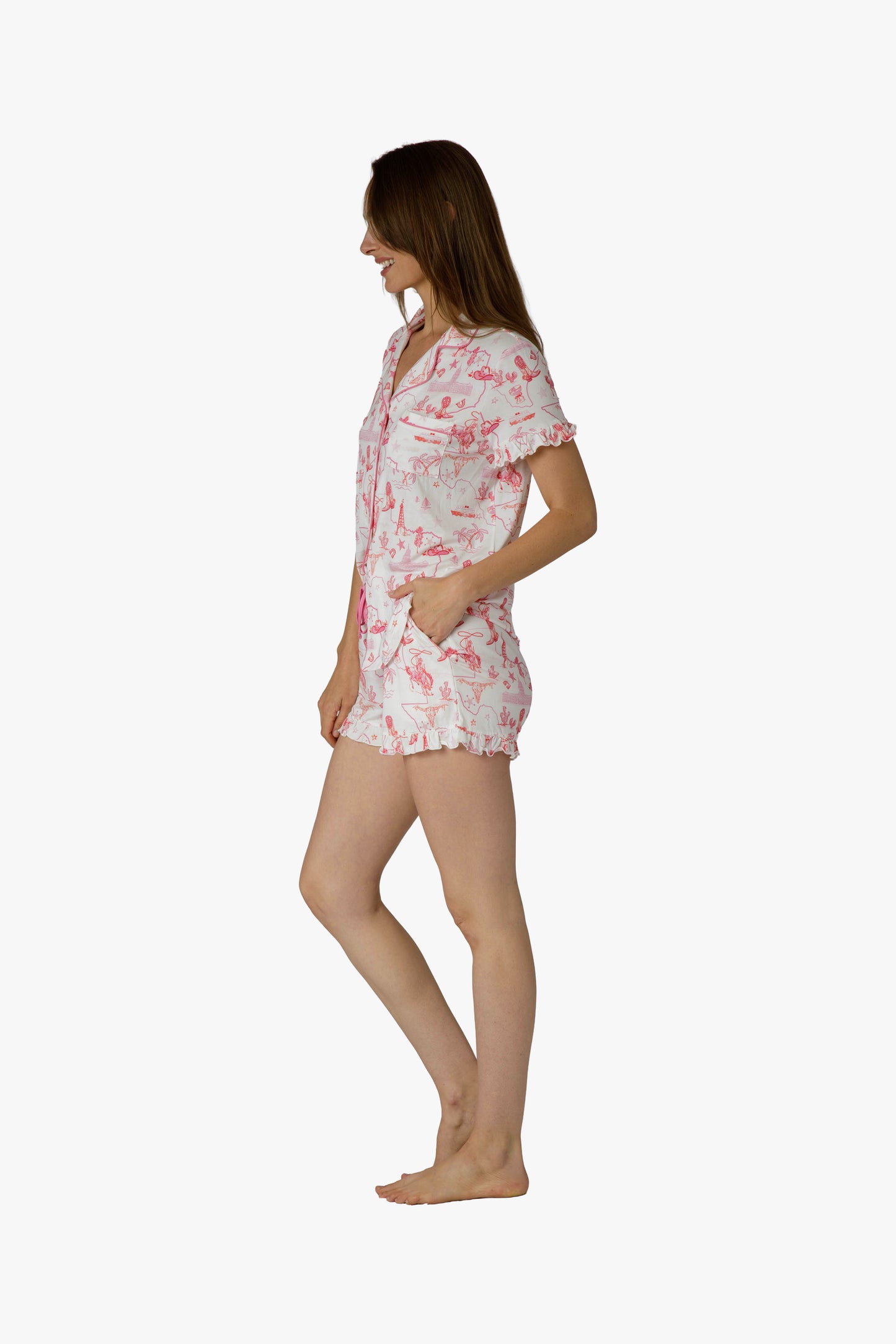 Pink Texas Modal Knit Ruffle Short Set