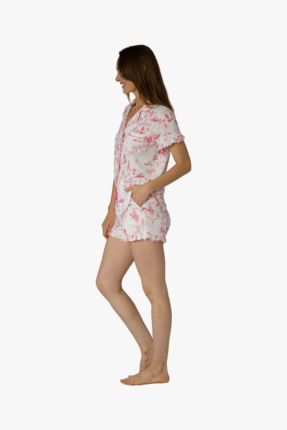 Pink Texas Modal Knit Ruffle Short Set
