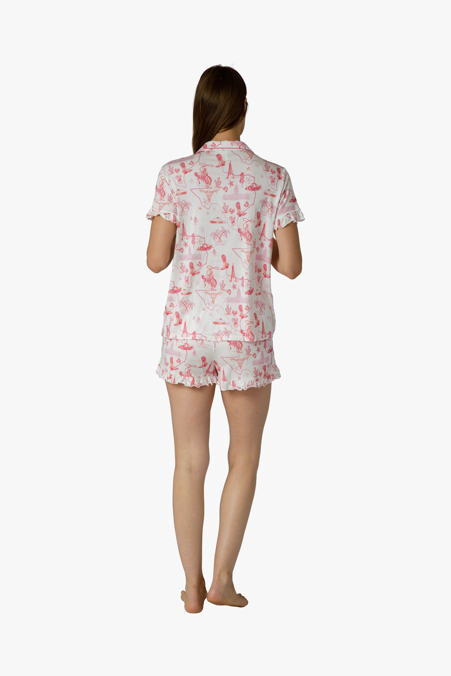 Pink Texas Modal Knit Ruffle Short Set