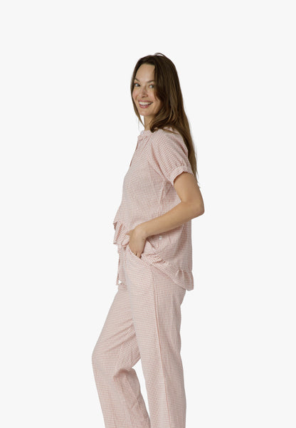 Pixel Rose Gingham Ruffle Hi-Lo PJ Set - 100% Cotton Pajamas