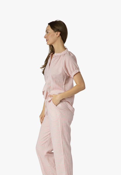Pixel Rose Gingham Ruffle Hi-Lo PJ Set - 100% Cotton Pajamas