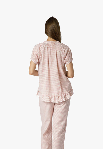 Pixel Rose Gingham Ruffle Hi-Lo PJ Set - 100% Cotton Pajamas