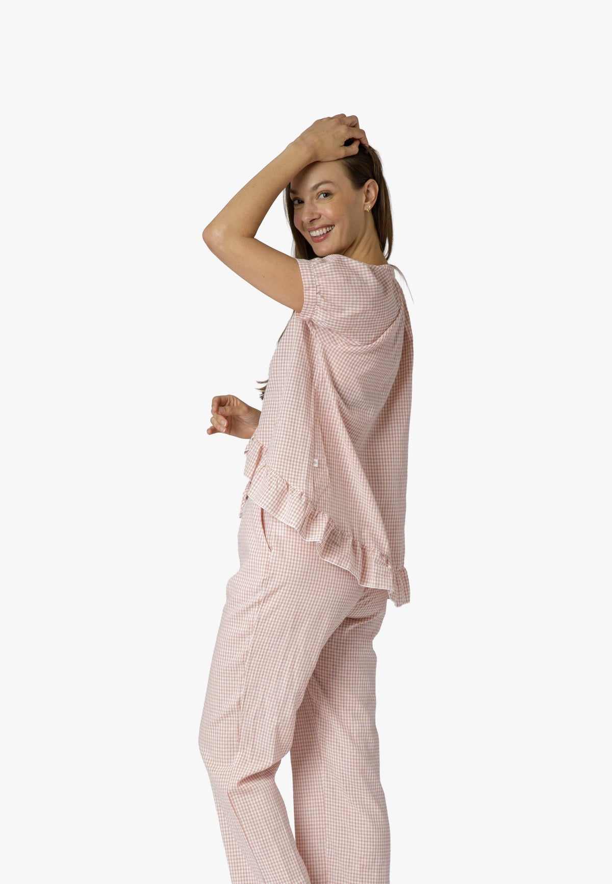 Pixel Rose Gingham Ruffle Hi-Lo PJ Set - 100% Cotton Pajamas