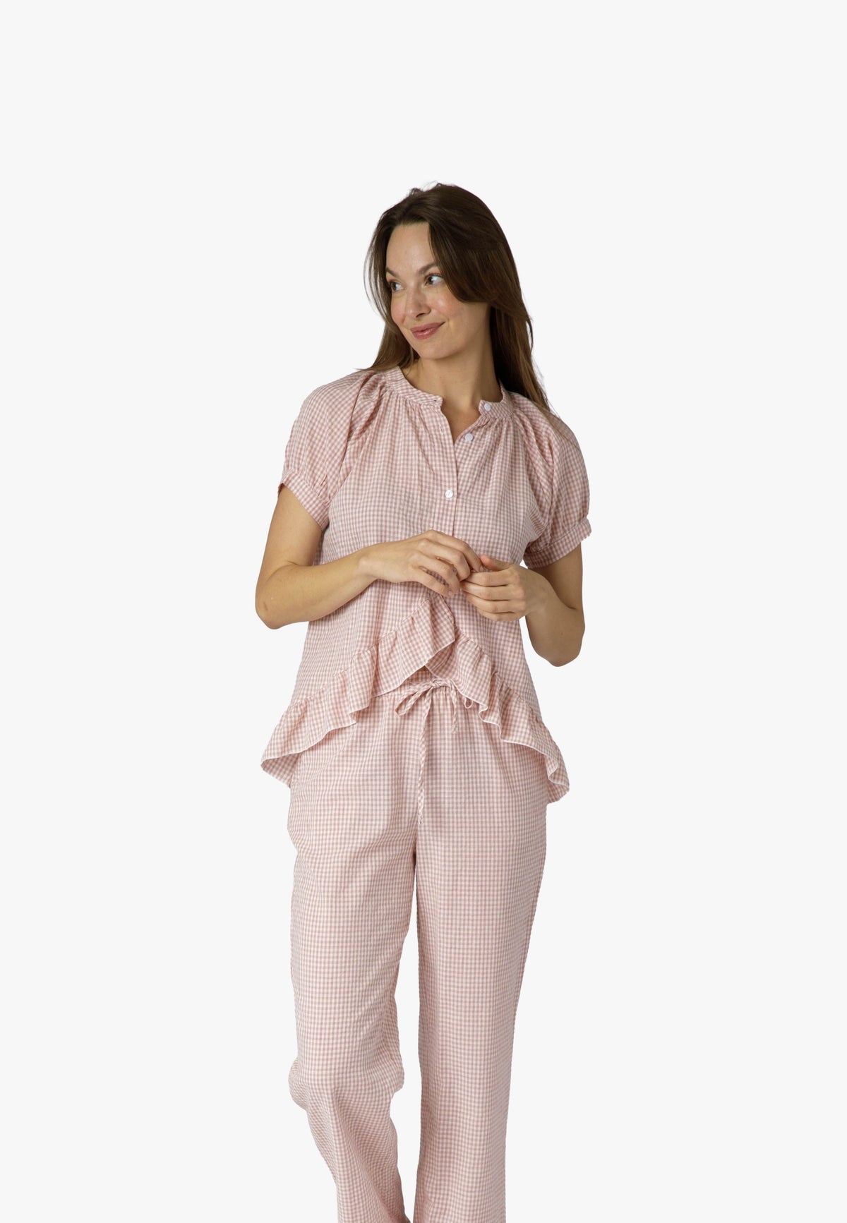 Pixel Rose Gingham Ruffle Hi-Lo PJ Set - 100% Cotton Pajamas