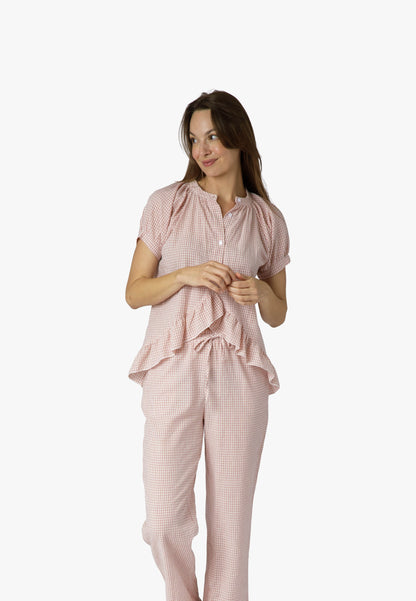 Pixel Rose Gingham Ruffle Hi-Lo PJ Set - 100% Cotton Pajamas