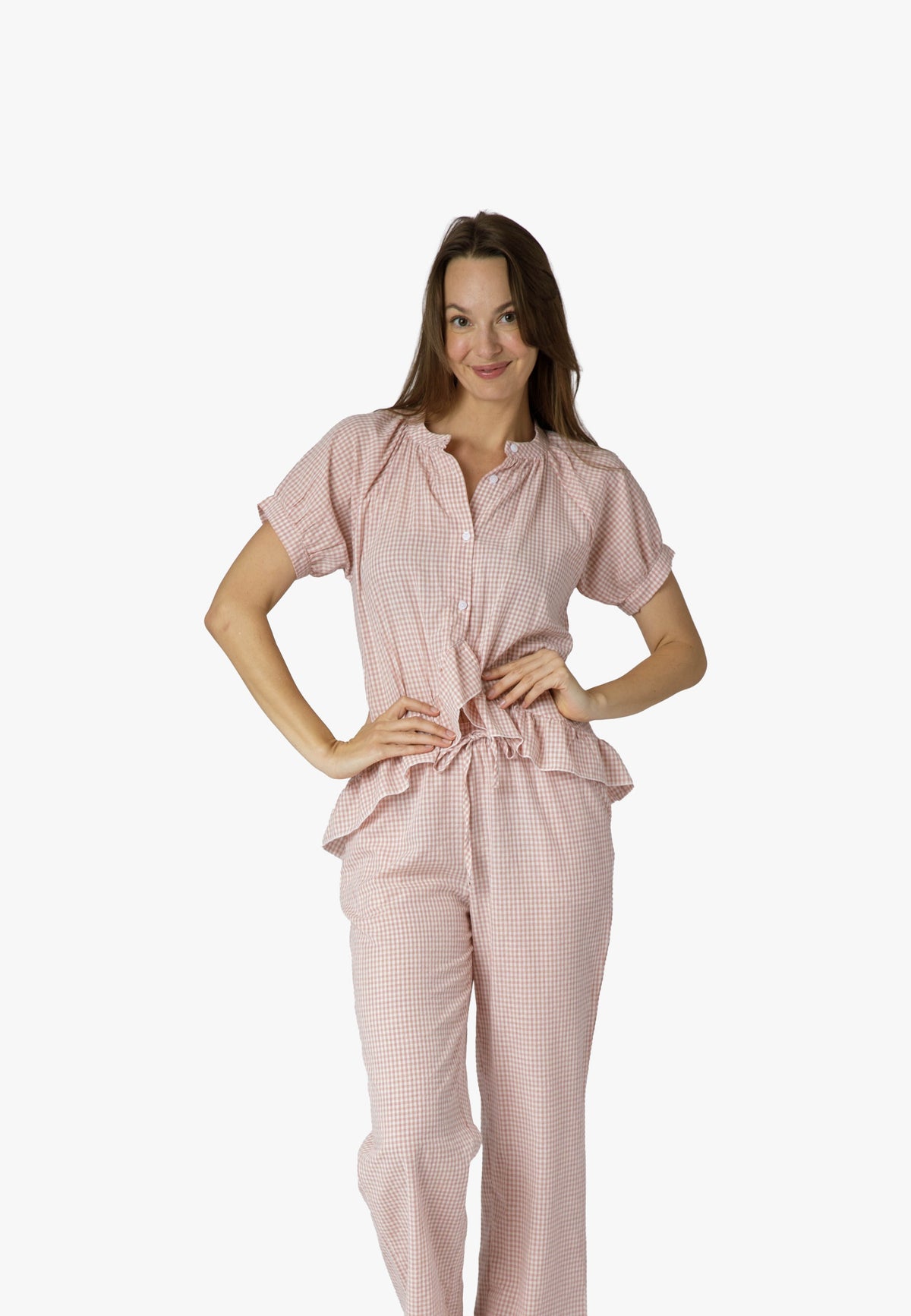 Pixel Rose Gingham Ruffle Hi-Lo PJ Set - 100% Cotton Pajamas