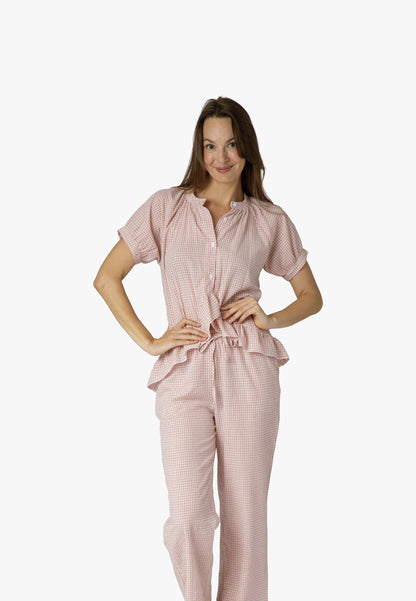 Pixel Rose Gingham Ruffle Hi-Lo PJ Set - 100% Cotton Pajamas