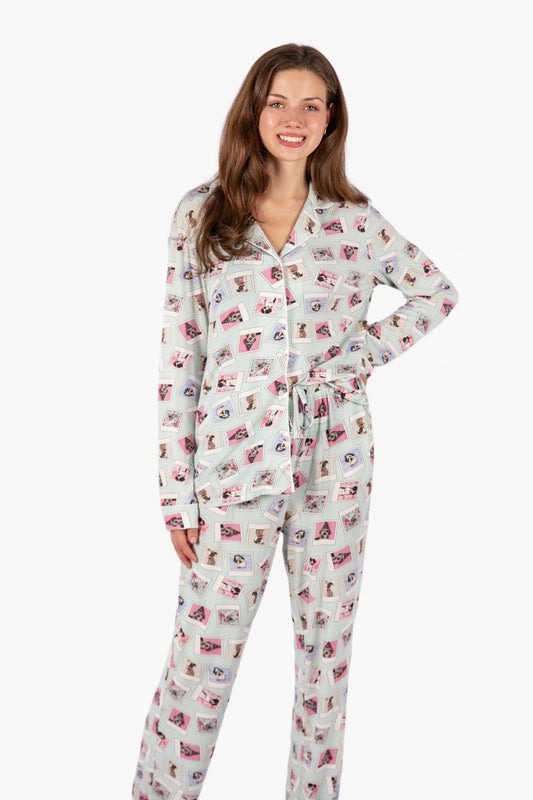 Polaroid Pups Button Down Pant PJ Set - Rescue Dog Tencel | Imbali Charleston