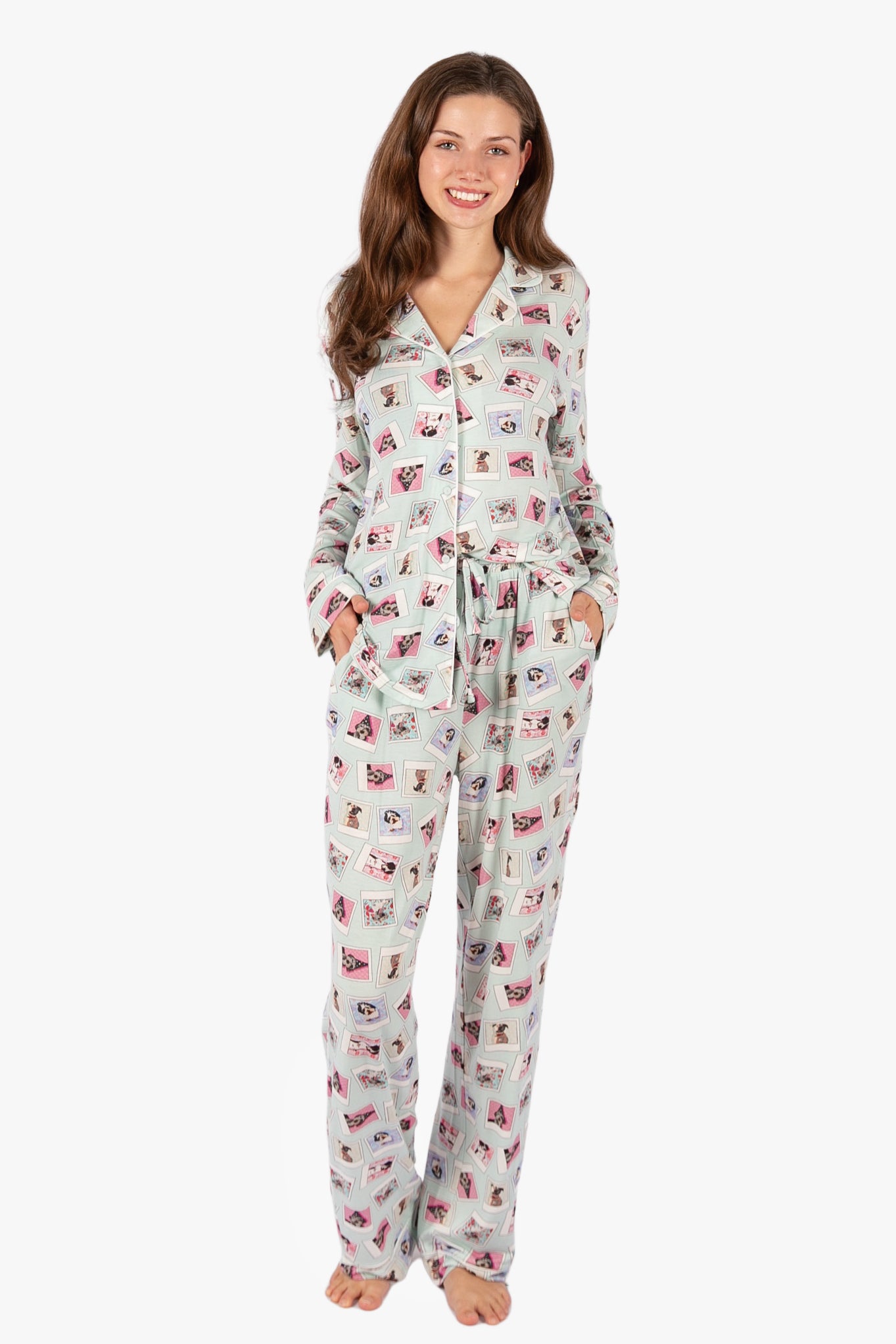 Polaroid Pups Button Down Pant PJ Set - Rescue Dog Tencel | Imbali Charleston