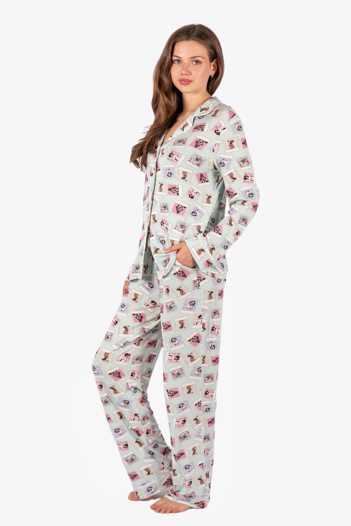 Polaroid Pups Button Down Pant PJ Set - Rescue Dog Tencel | Imbali Charleston