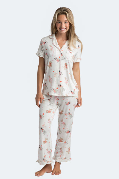 Puppy Love Modal Knit Ruffle Top and Crop Pant Pajama Set