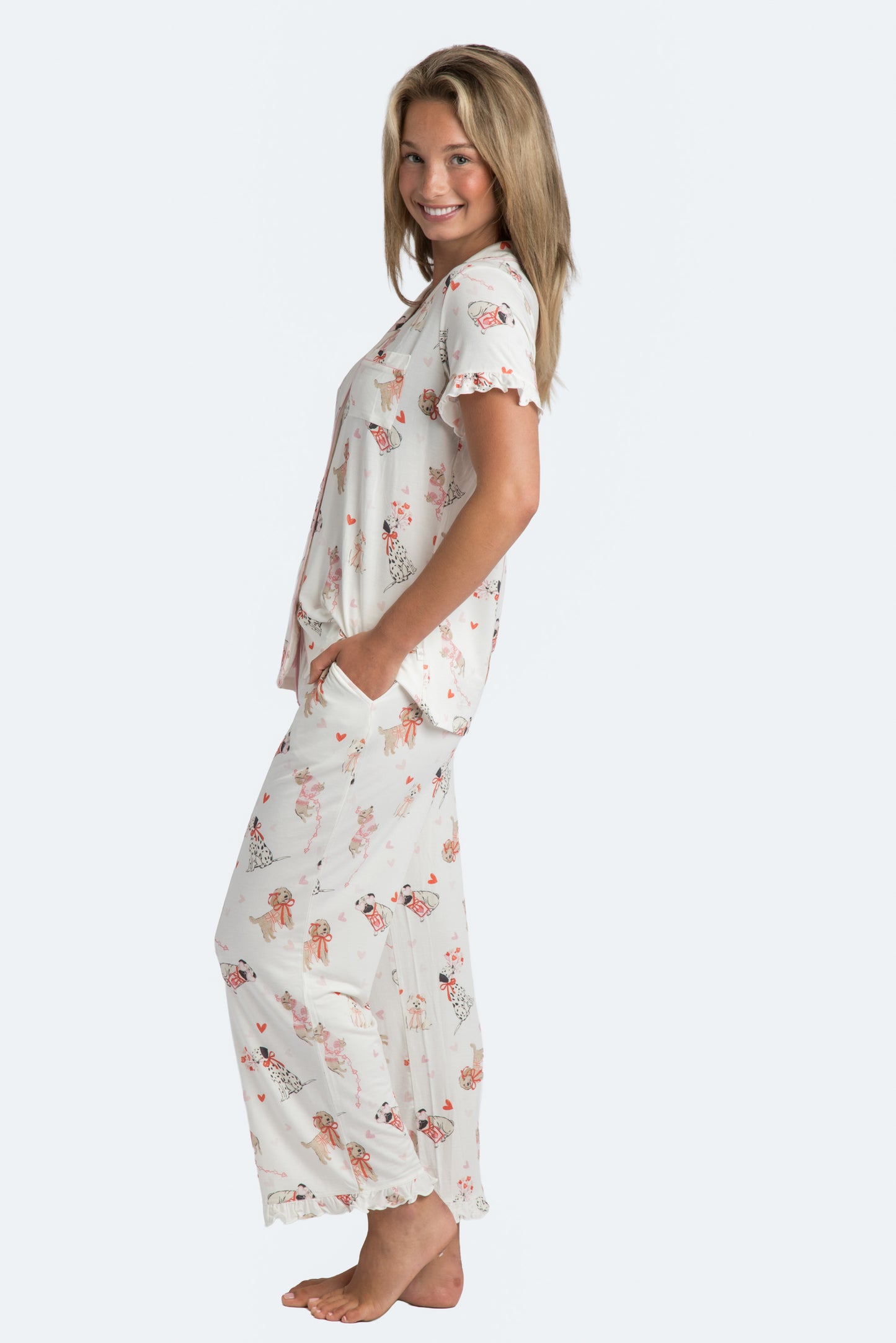 Puppy Love Modal Knit Ruffle Top and Crop Pant Pajama Set