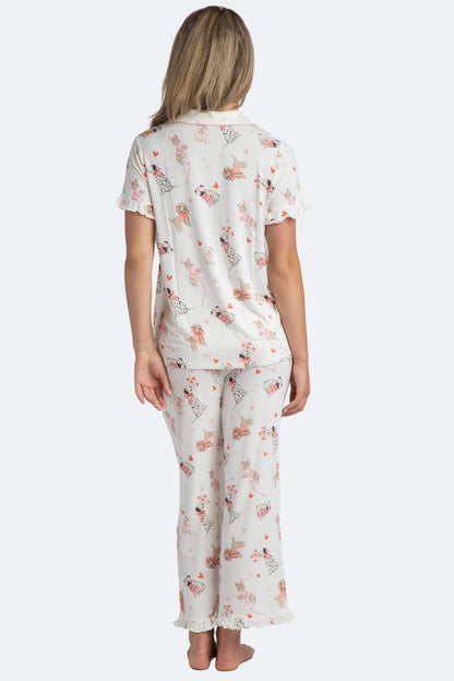 Puppy Love Modal Knit Ruffle Top and Crop Pant Pajama Set
