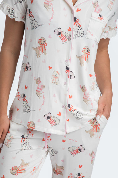 Puppy Love Modal Knit Ruffle Top and Crop Pant Pajama Set