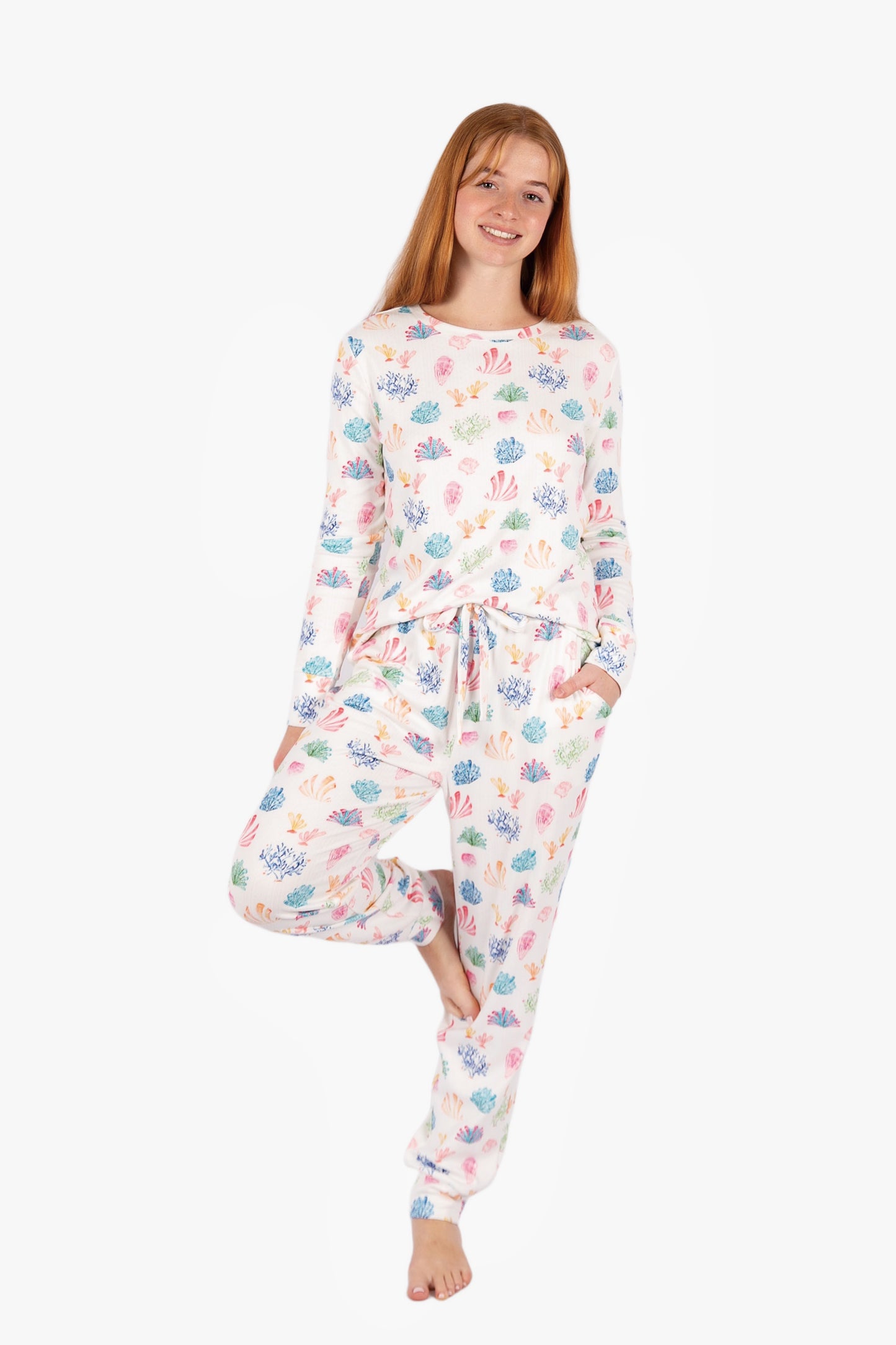 Rainbow Coral Pant PJ Set - Brushed Pointelle Winter Pajamas | Imbali Charleston