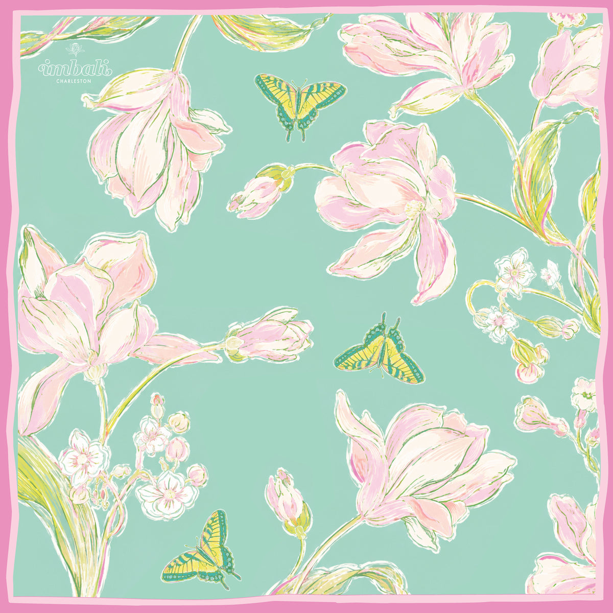 Magnolia & Butterflies Printed Satin Scarf