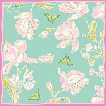 Magnolia & Butterflies Printed Satin Scarf