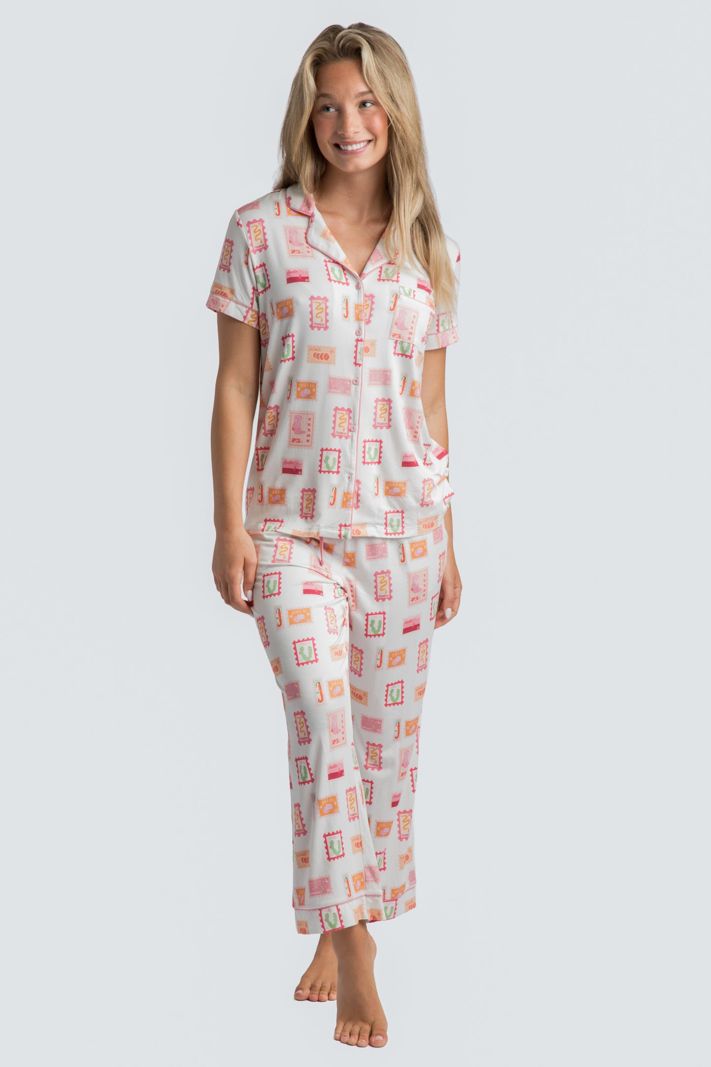 TX Stamps Short Sleeve and Crop Pant Pajama Set Collab with Jessie Reyna
