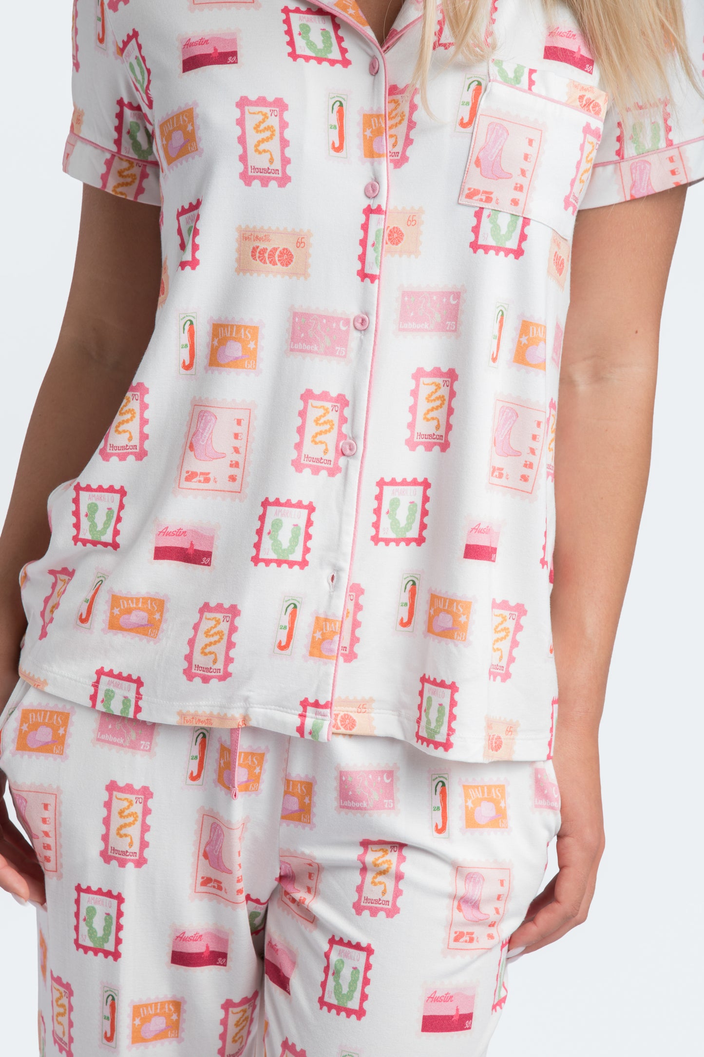 TX Stamps Short Sleeve and Crop Pant Pajama Set Collab with Jessie Reyna