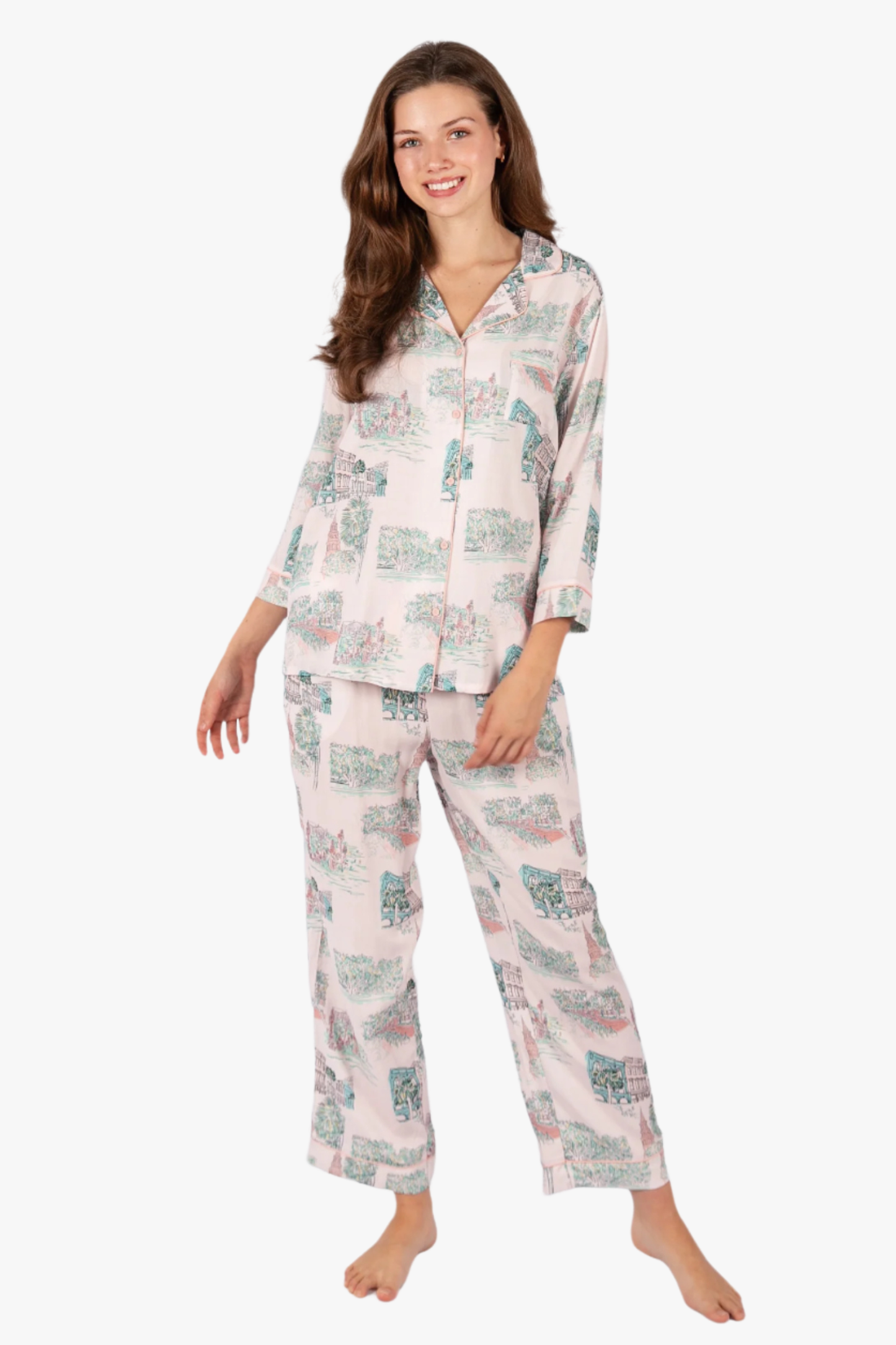 Charleston Scene Pink Crop Pajama Set - Artist Print | Imbali Charleston