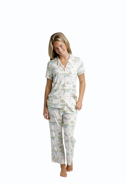 Golf Scene Button Down Modal Crop Set - Southern Golf Course Print