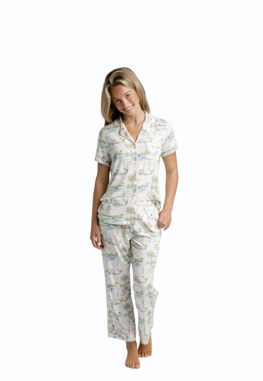 Golf Scene Button Down Modal Crop Set - Southern Golf Course Print
