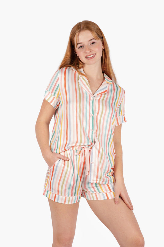 Watercolor Stripe Button Down Short Set - Woven Viscose