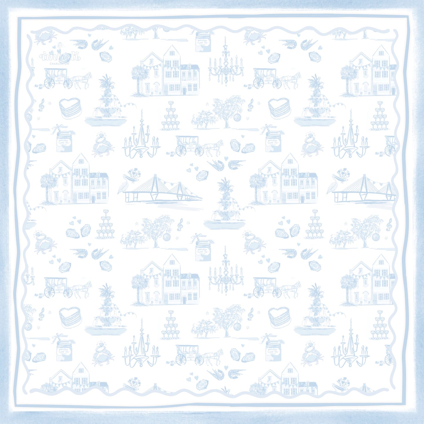 Charleston Bridal Toile Scarf 25x25" | Bridal Print