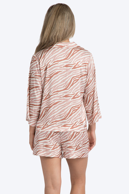 Zebra Stripe Brown Satin Short Set