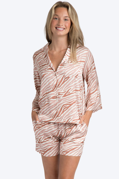 Zebra Stripe Brown Satin Short Set