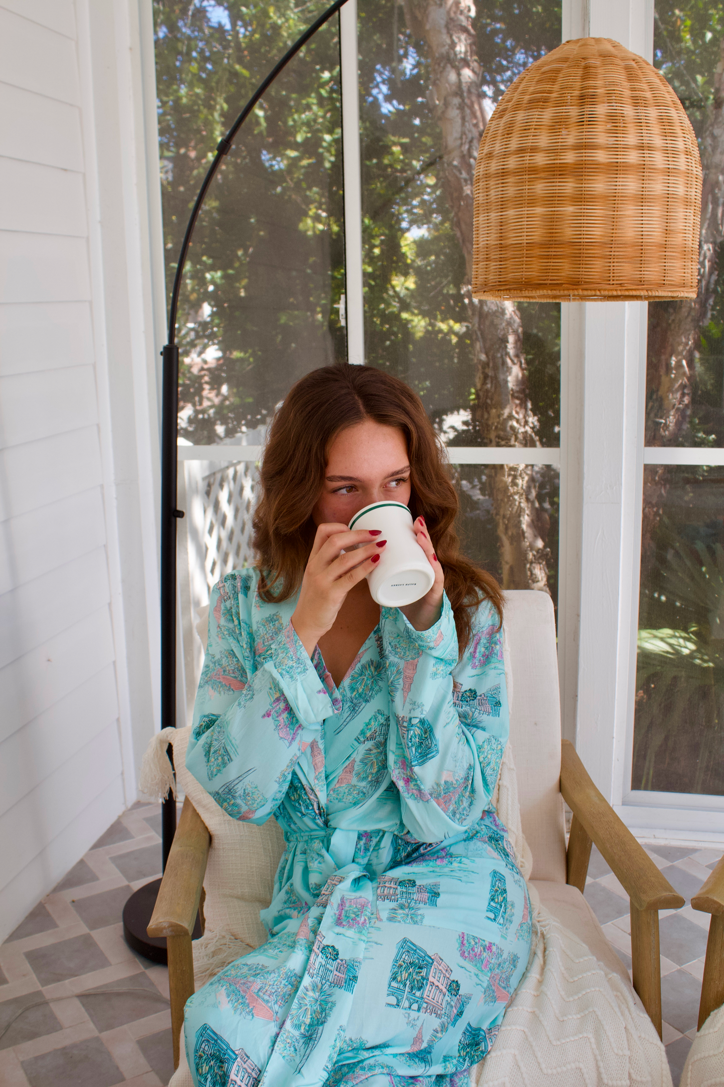 Charleston Scene Blue Full Length Robe