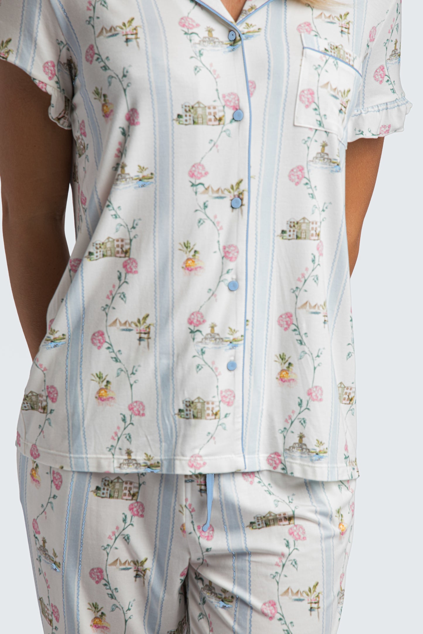 CHS Hydrangea Stripe Modal Short Set - Charleston Print PJs