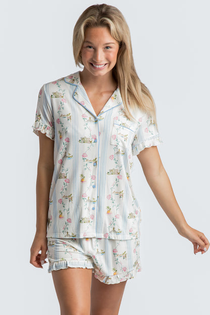 CHS Hydrangea Stripe Modal Short Set - Charleston Print PJs
