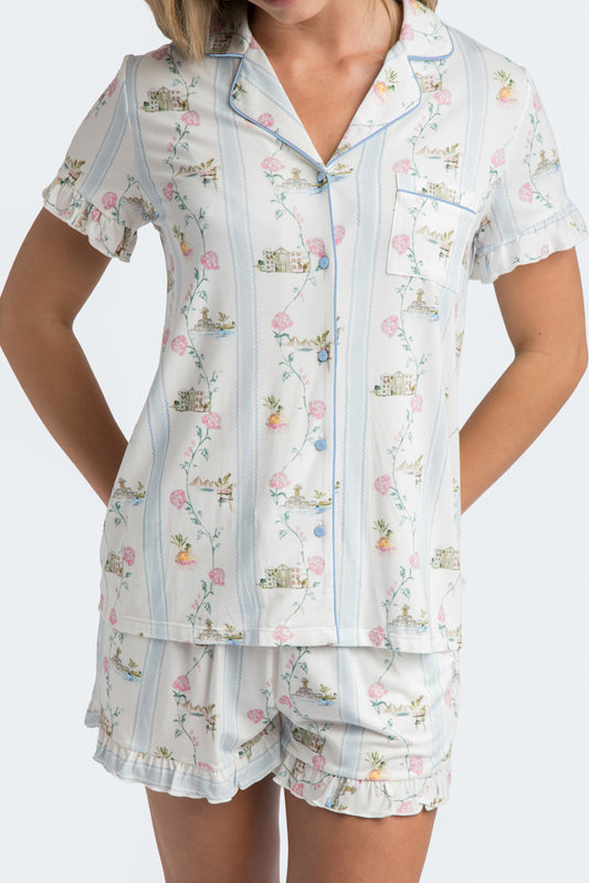 CHS Hydrangea Stripe Modal Short Set - Charleston Print PJs