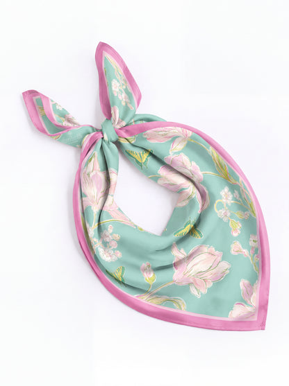 Magnolia & Butterflies Printed Satin Scarf