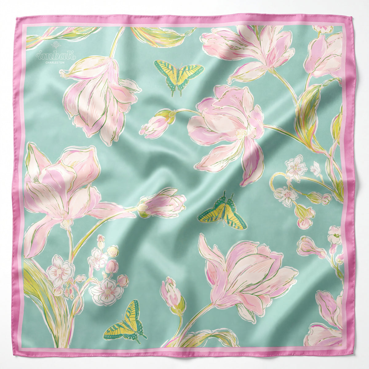 Magnolia & Butterflies Printed Satin Scarf