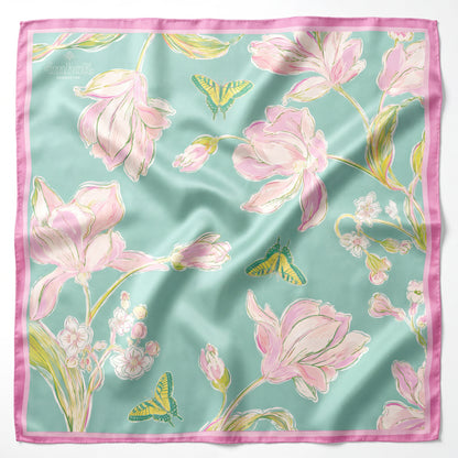 Magnolia & Butterflies Printed Satin Scarf