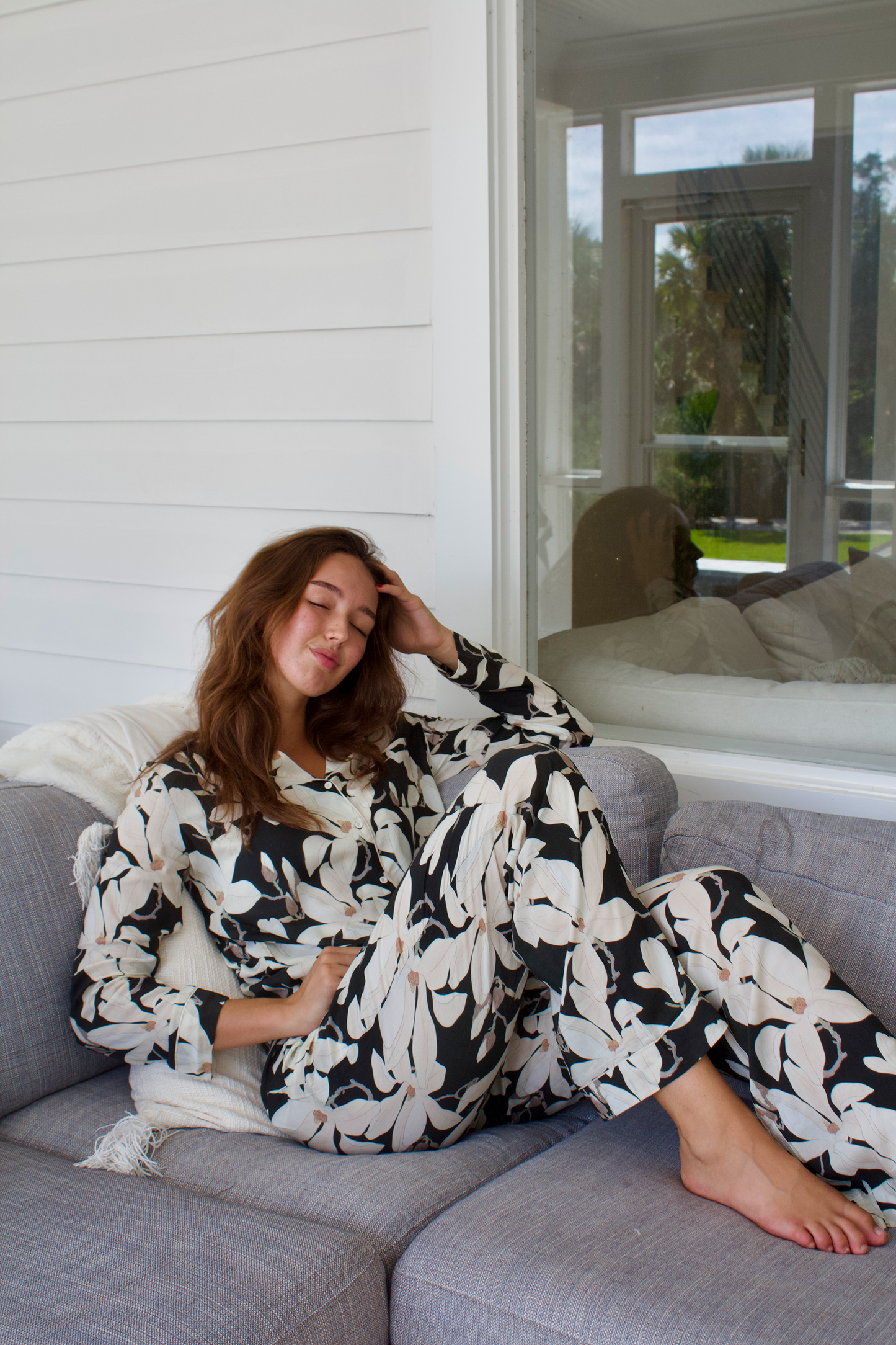 Midnight Magnolia Button Down Pant PJ Set