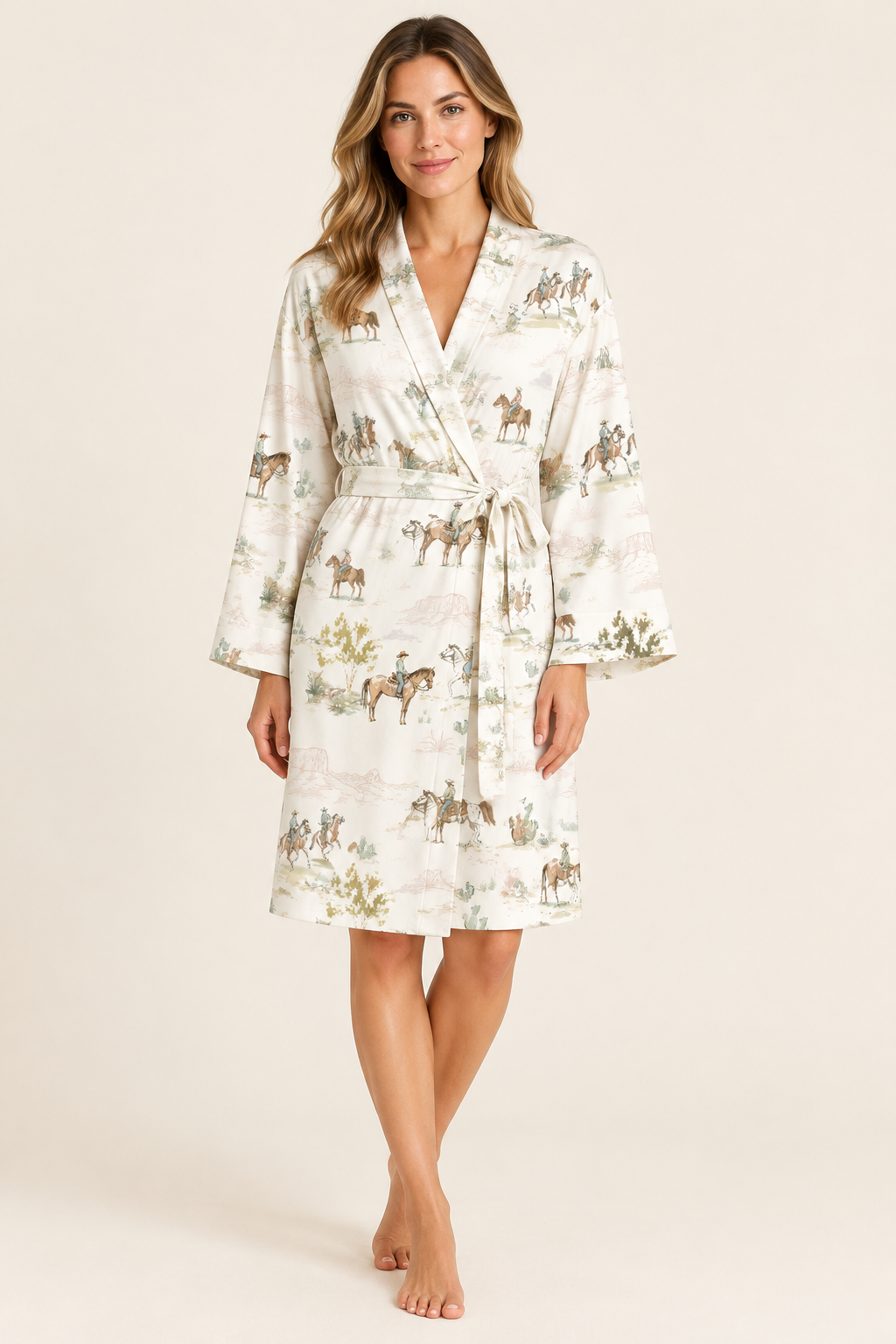 Robe model mockup using the uploaded Western print